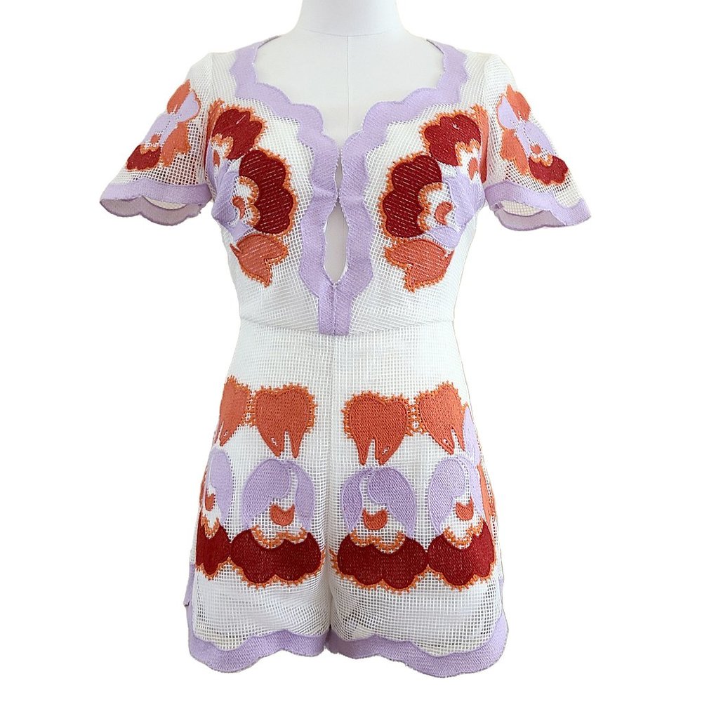 Alice McCall never ever playsuit white mesh romper with applique  embroidery